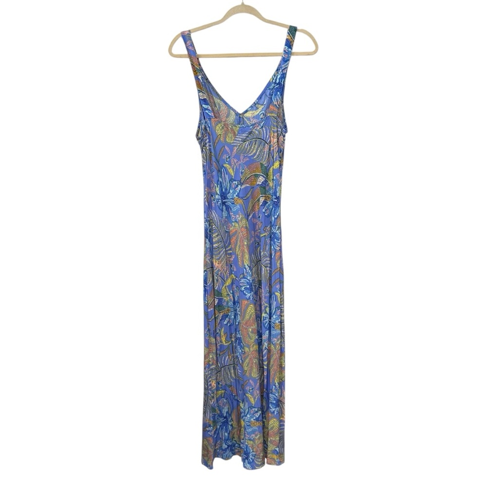 Olivaceous Large Blue Multicolor Tropical Floral Sleeveless Maxi Dress